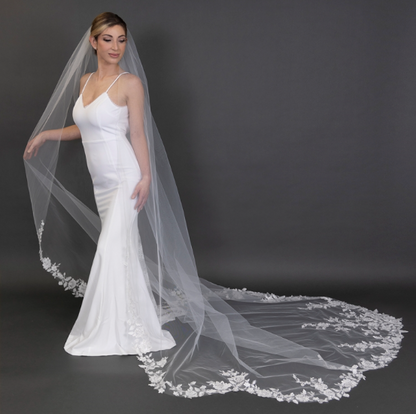 Royal Cathedral 120"L x 108" Floral Lace Vine Appliqués Veil