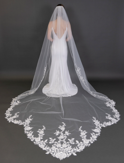 Royal Cathedral 120"L x 108" Floral Lace Vine Appliqués Veil