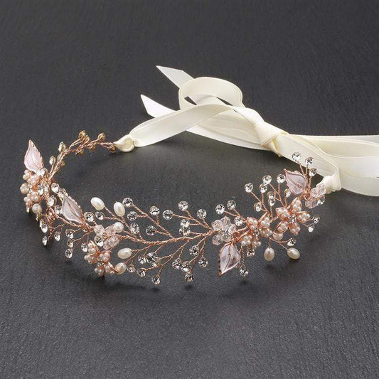 Bridal Headband with Hand Painted Rose Gold and Silver LeavesHand Painted Rose Gold & Silver Leaves Headband