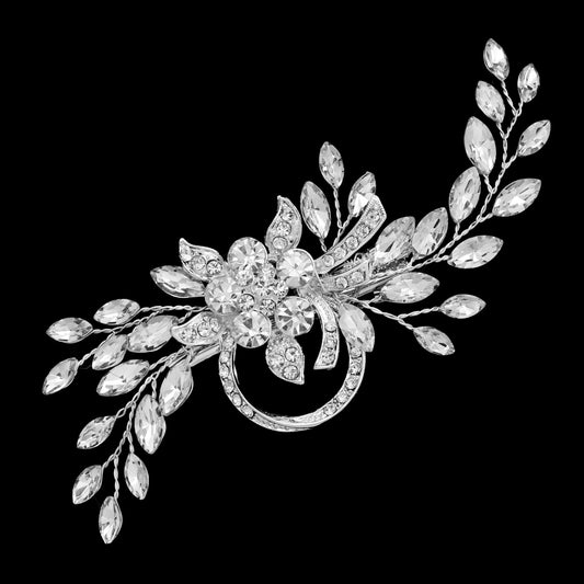 Floral Motif Rhinestone Bridal Hair Clip
